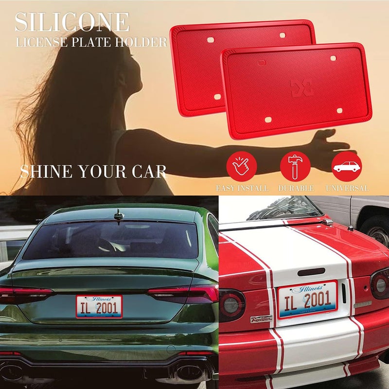 XCLPF Silicone License Plate Frame Covers 2 Pack- Front and Back Car Plate Bracket Holders. Rust-Proof, Rattle-Proof, Weather-Proof (Red) - Image 3